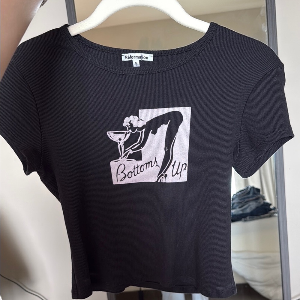 Reformation Black Graphic Crop T-Shirt